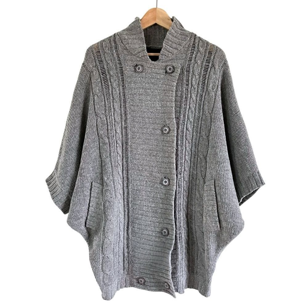 Gestuz Gray Wool Knit Cardigan Poncho Sweater